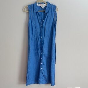 Tommy Bahama Sleeveless Linen Blue Button-Down Dress